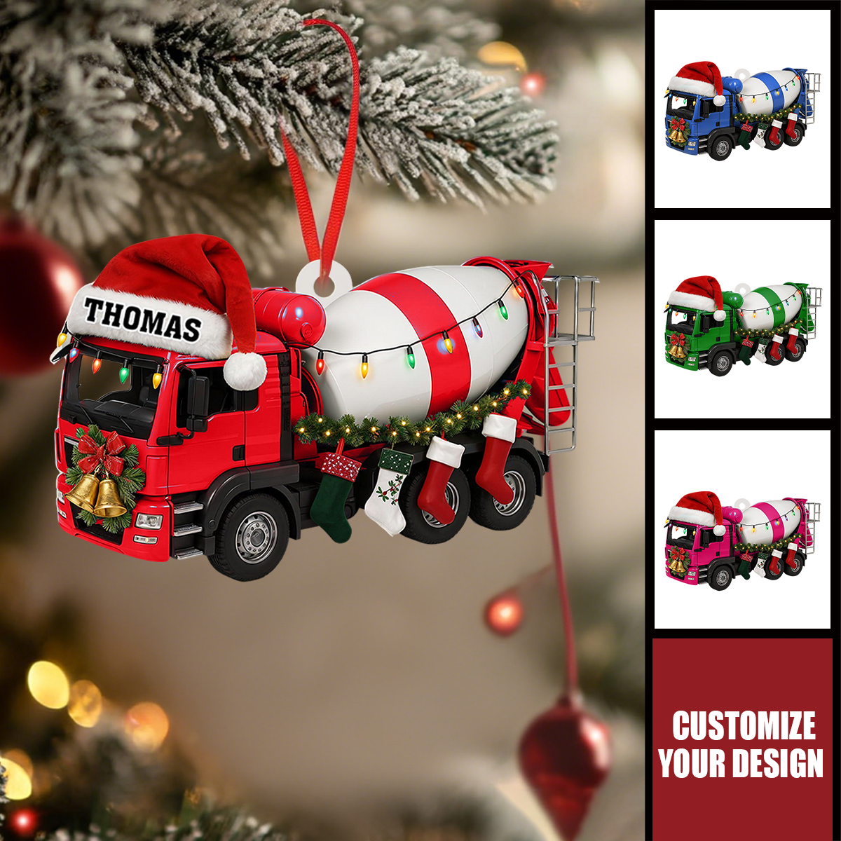 Customized Cement Truck Christmas Ornament: Personalized Concrete Mixer