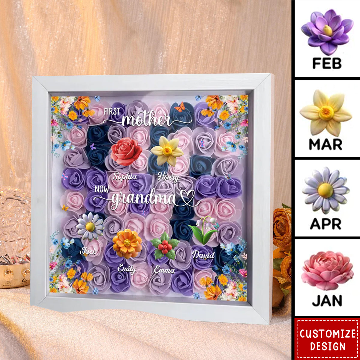 First Mom Now Mama - Personalized Custom Flower Shadow Box