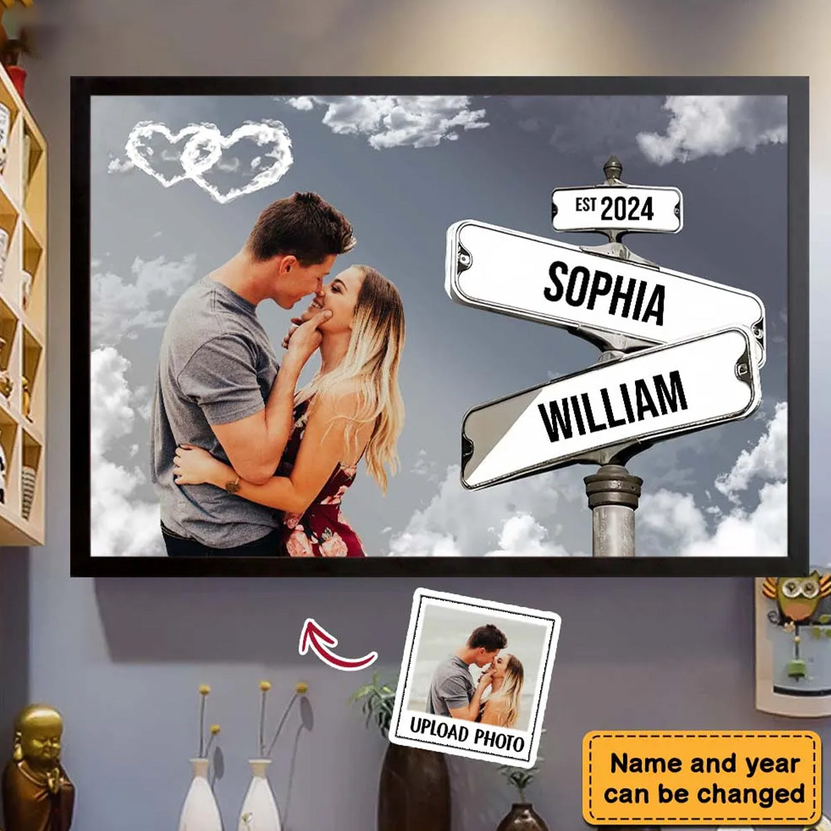 Personalized Couple Street Sign Custom Photo Name And Wedding Date Poster-Gift For Couples