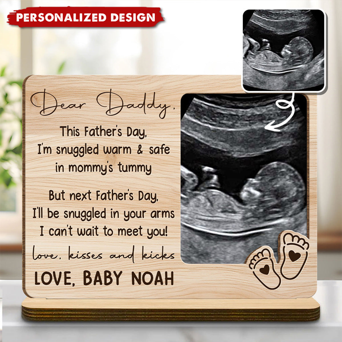 Dear Daddy Ultrasound Photo Wood Plaque-Gift For First Time Dad