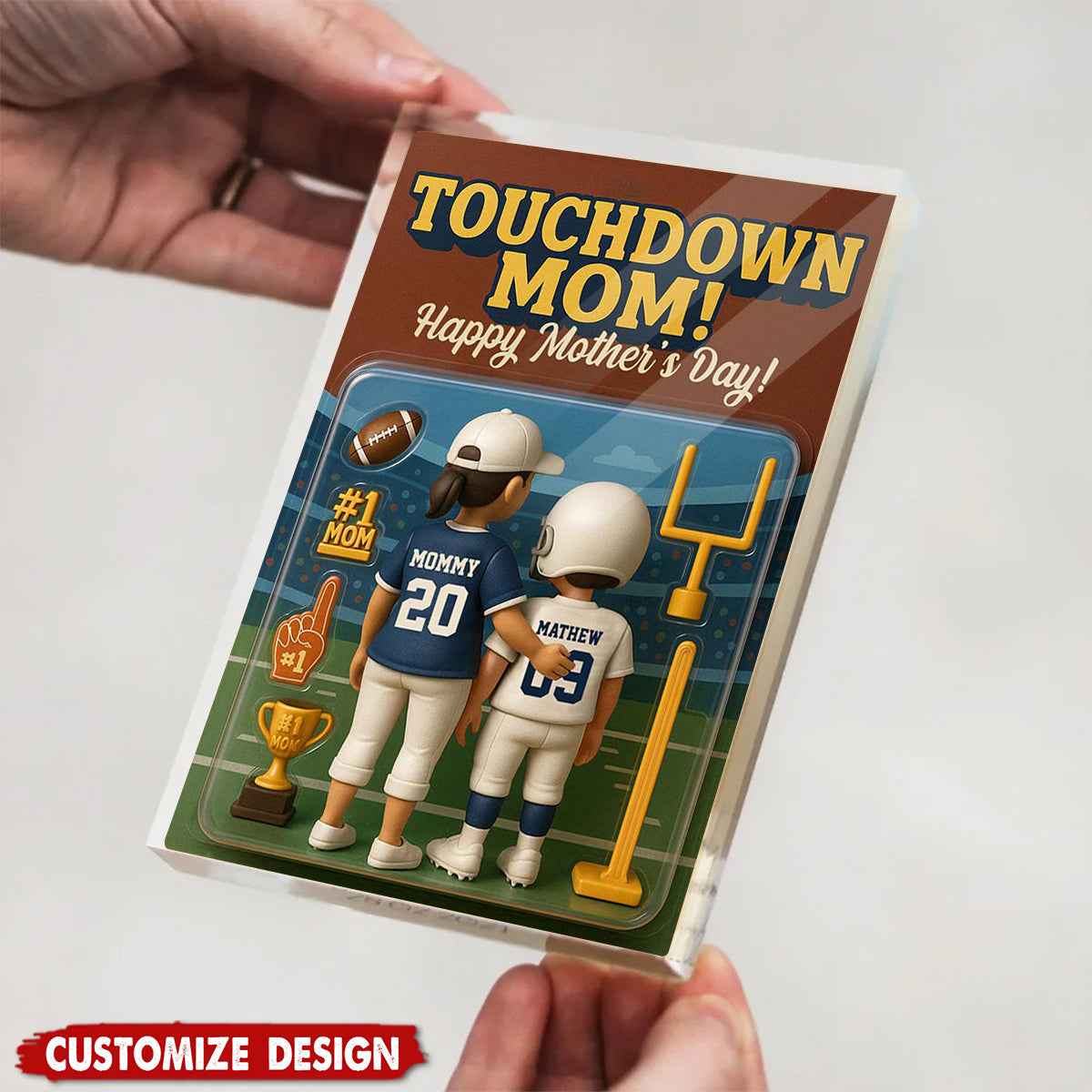 Touchdown Mom! - Personalized American Football Shaped Acrylic Plaque