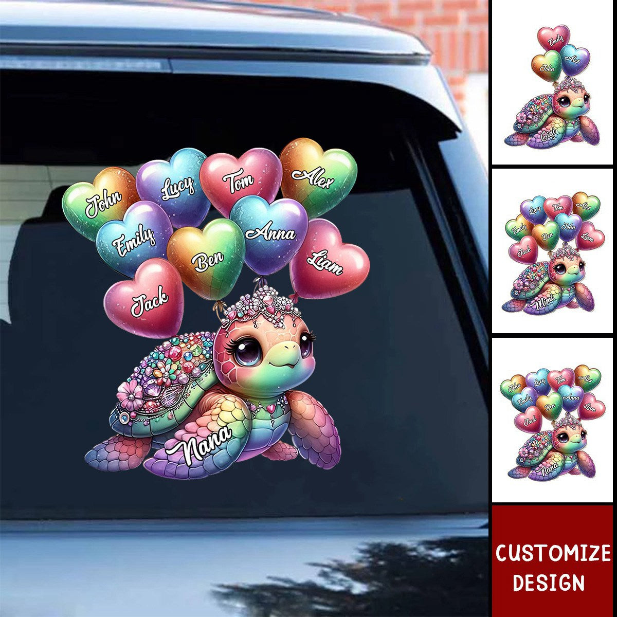 Pretty Sea Turtle Nana Auntie Mom Sweet Heart Balloon Kids Personalized Decal