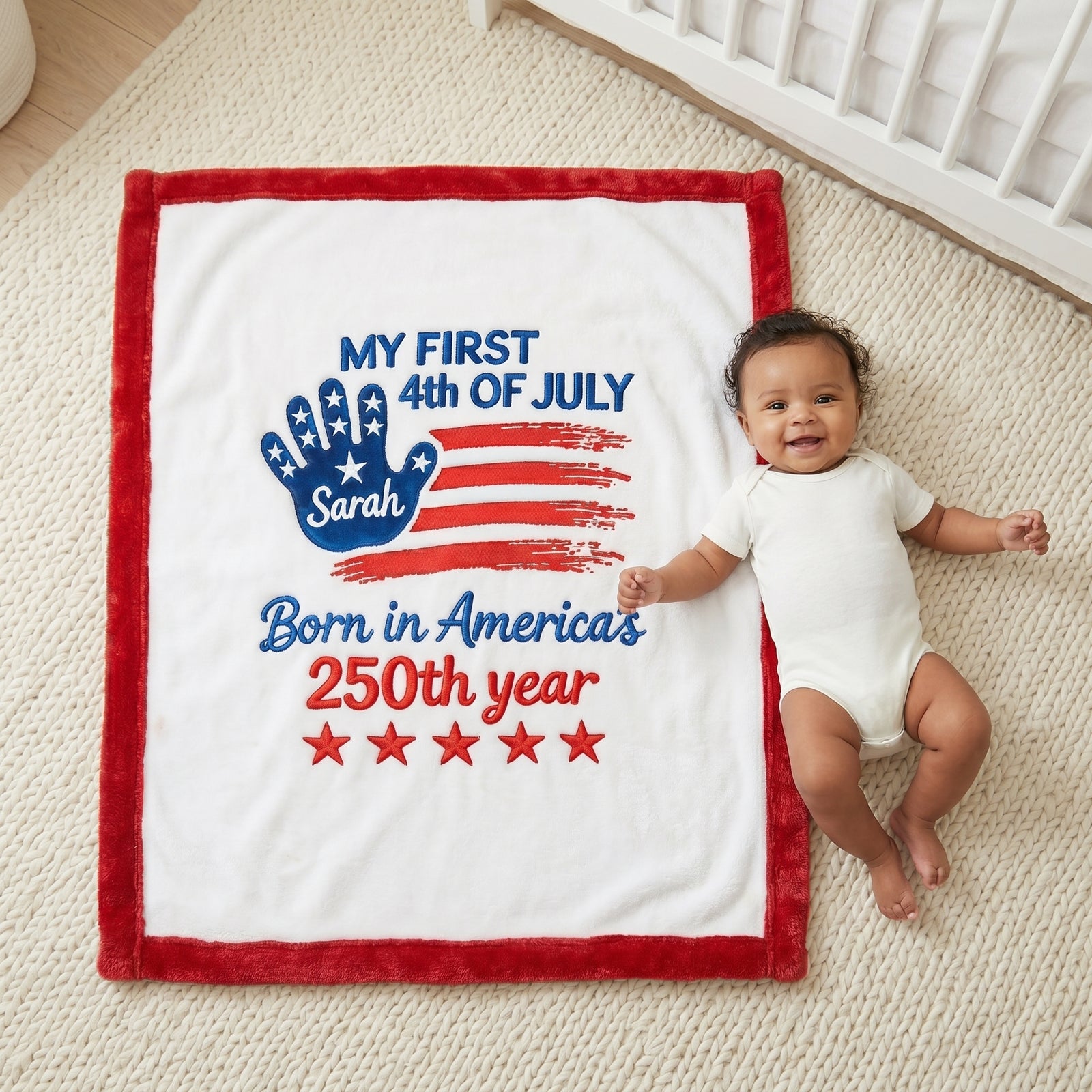 Born In America's 250th Year - Personalized Baby Blanket