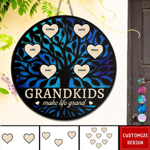 Grandkids Make Life Grand Galaxy - Personalized 2 Layers Wood Sign