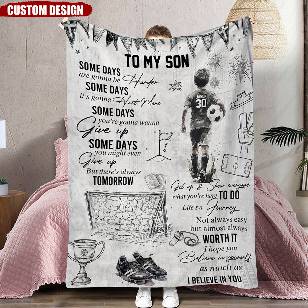 Personalized Soccer Kid Fleece Blanket - Gift For Son,Grandson Soccer Lovers