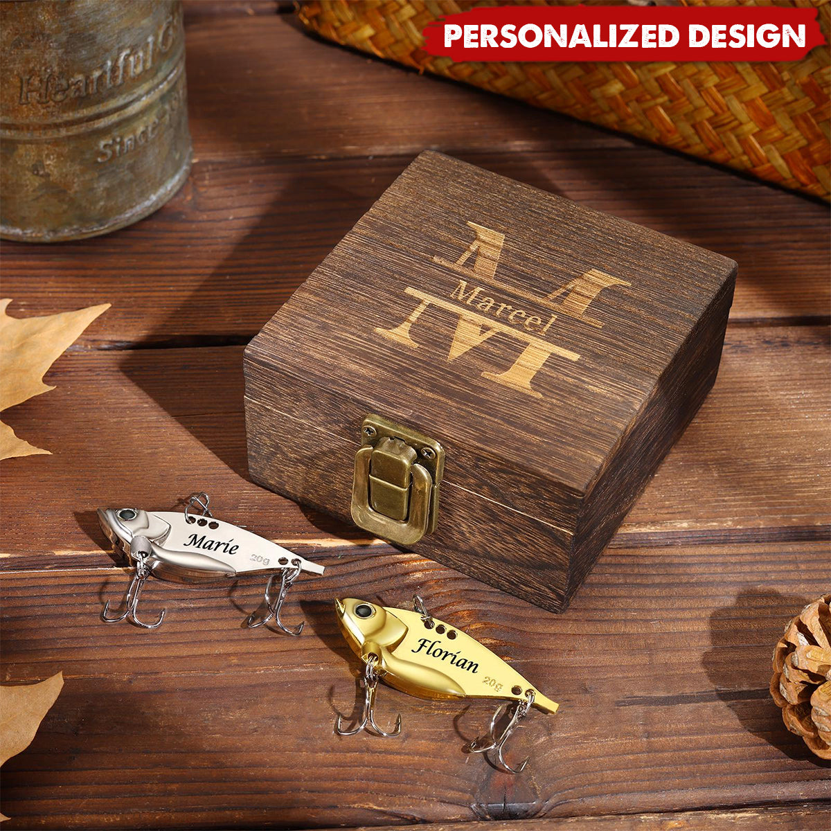 Personalized Metal Engraved Fishing Lure Hook With Wood Box - Gifts For Fishing Lover