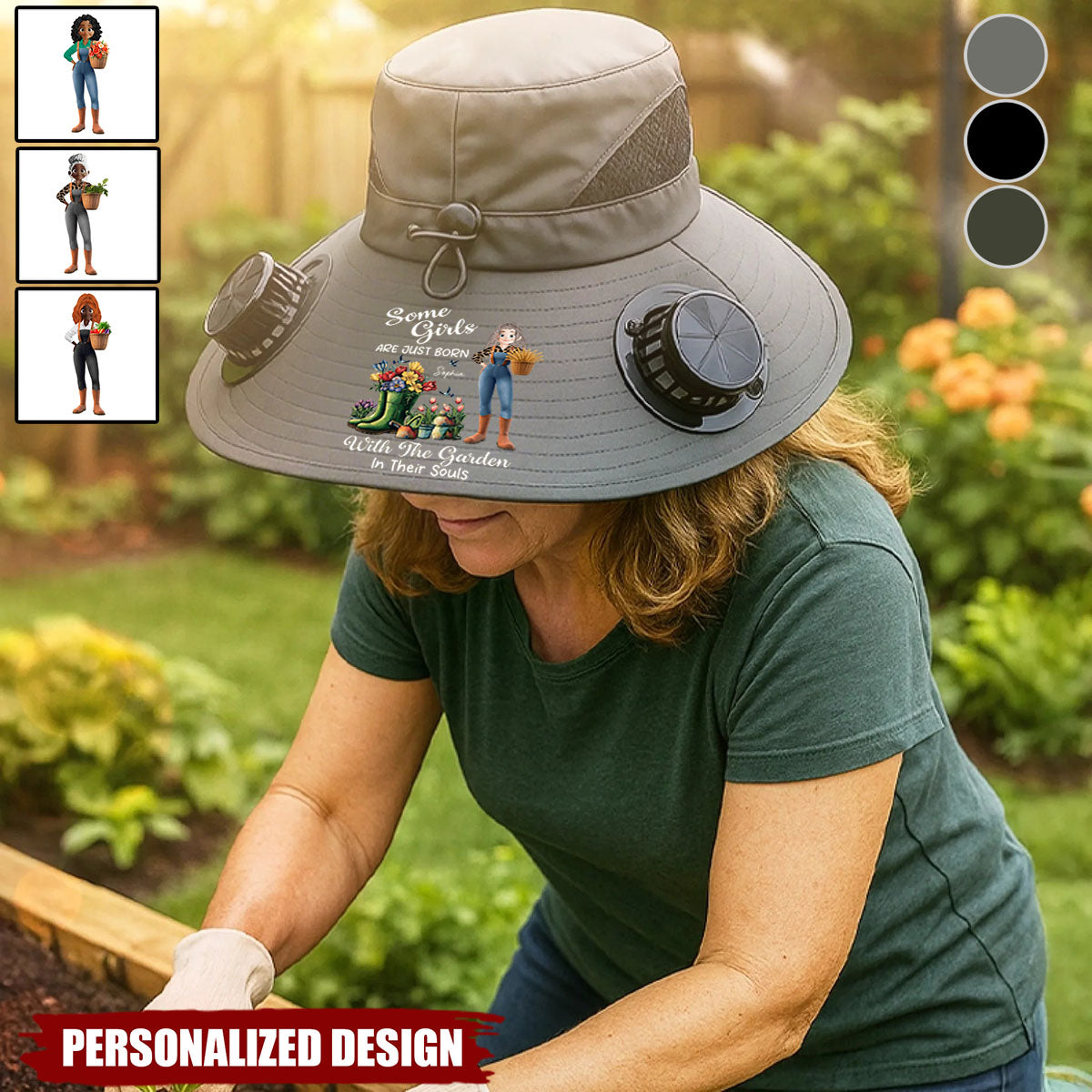 Custom Solar Fan Hat-Personalized Garden Gifts For Gardeners-Crazy Plant Lady Vibes