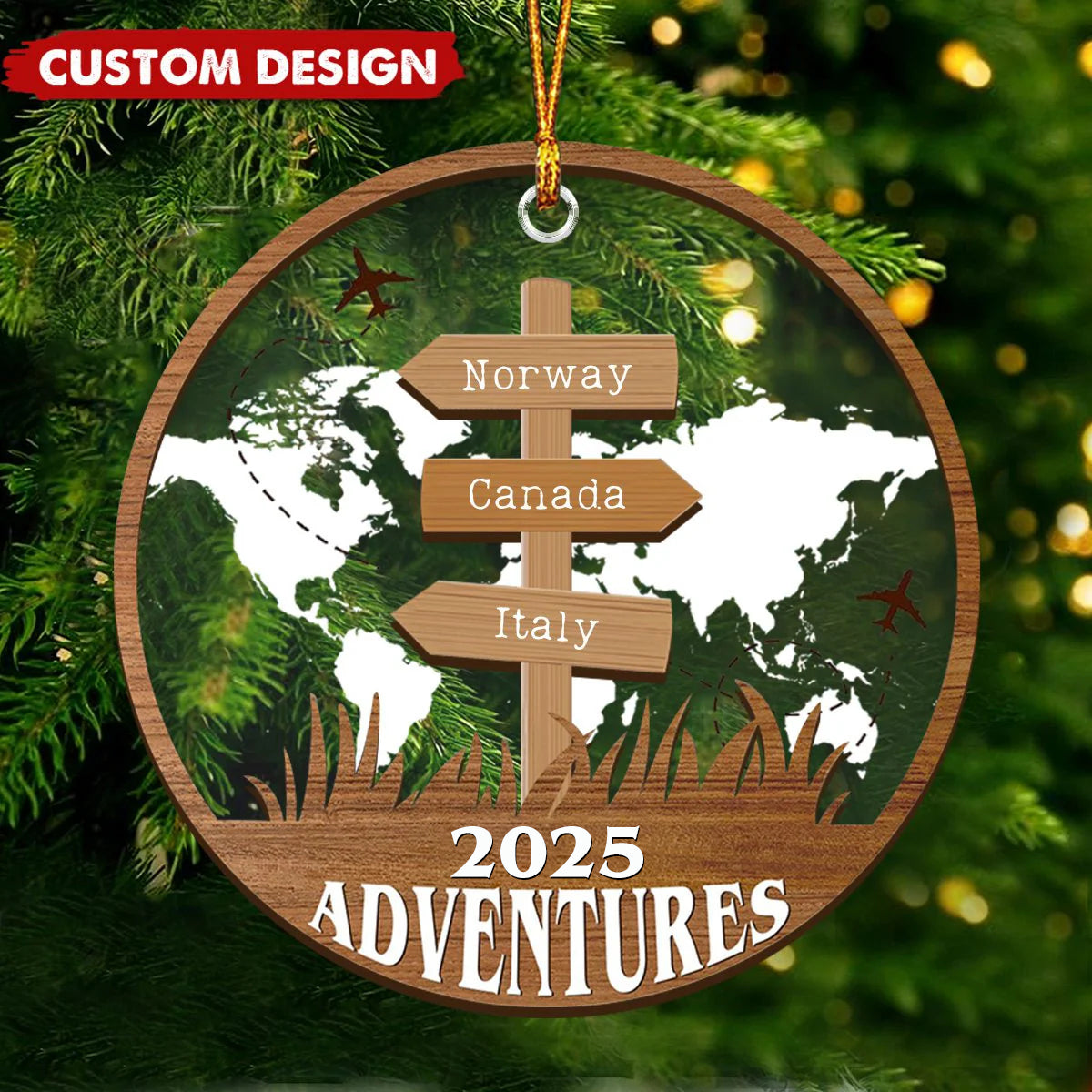 Personalized Travel Adventure Ornament, Custom Traveling Destination - Gift for Travelers