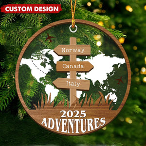 Personalized Travel Adventure Ornament, Custom Traveling Destination - Gift for Travelers
