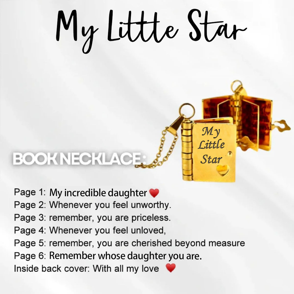 My Little Star Book Necklace-A Letter to My Daughter in a Locket