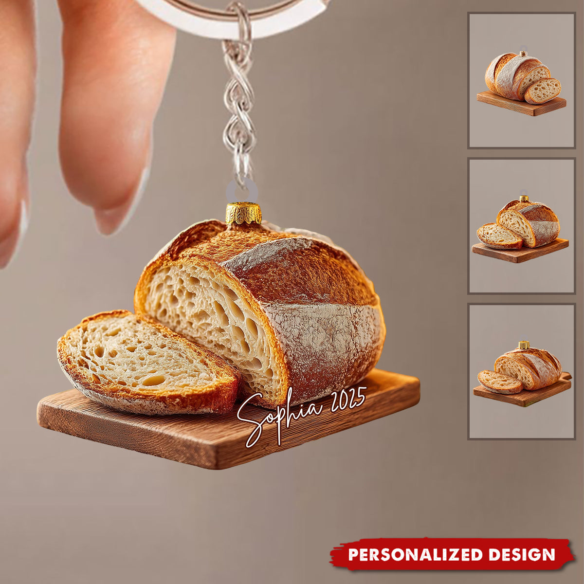 Personalized Sourdough Bread Christmas Keychain