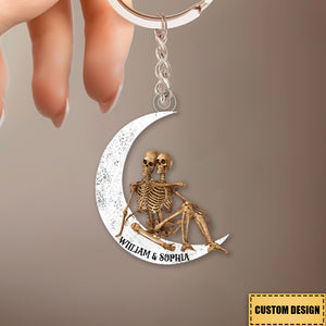 Personalized Skeleton Couple On The Moon Acrylic Keychain-Gift For Valentine's Day