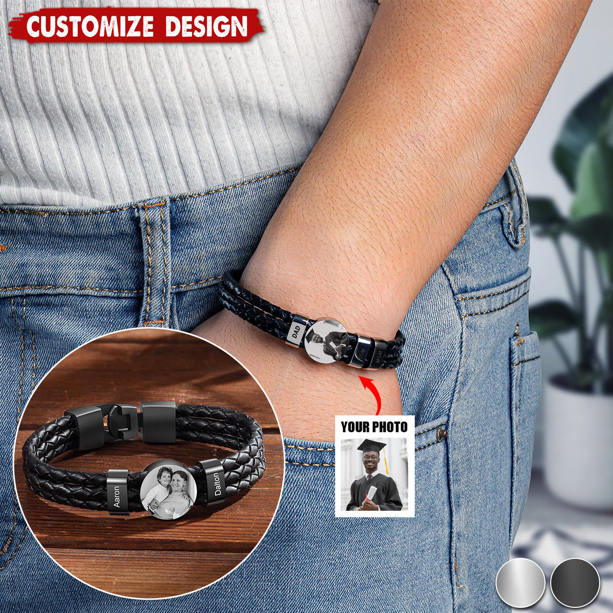 To My Son - Personalized Photo Leather Bracelet