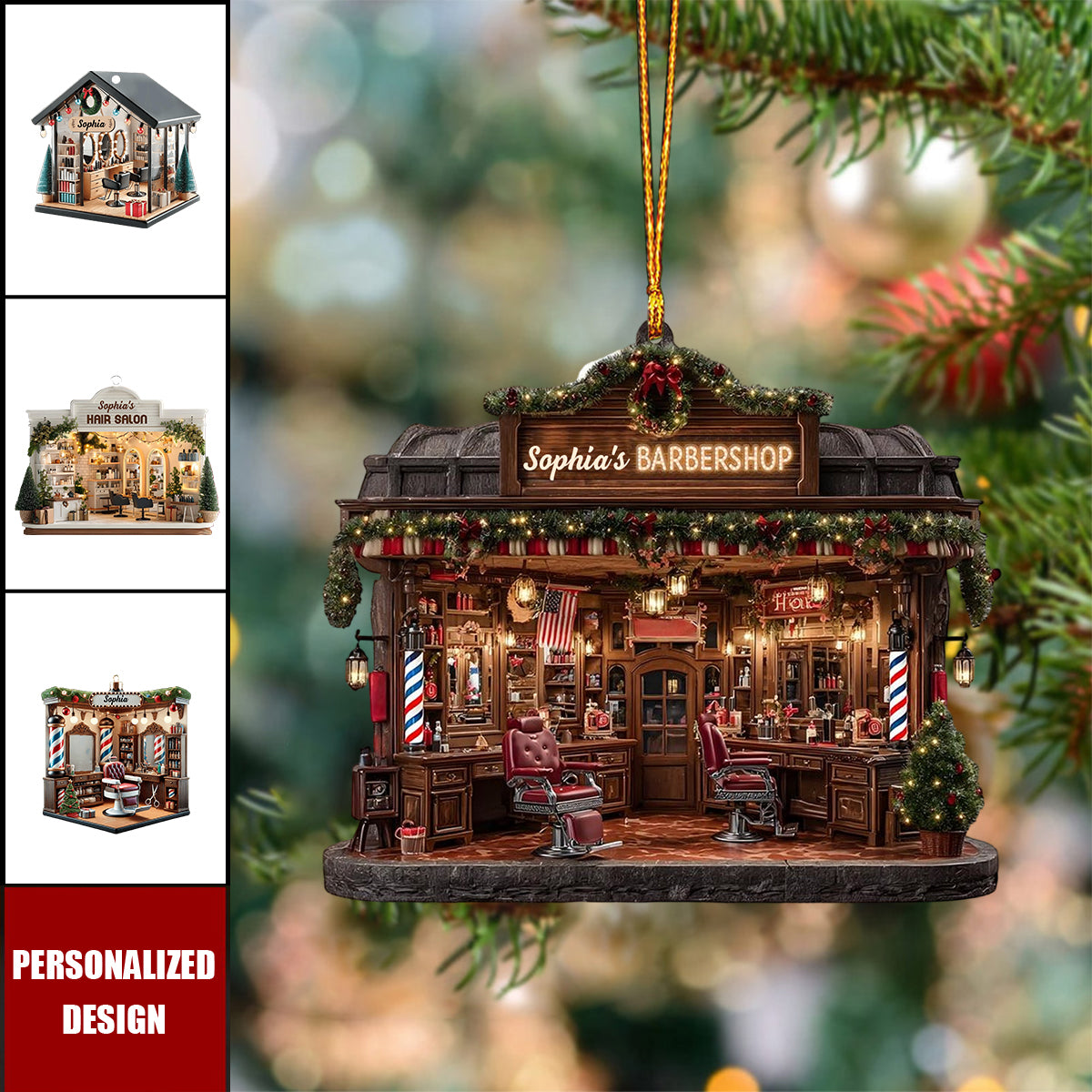 Personalized Hair Salon Acrylic Christmas Ornament Gift For Hairdresser