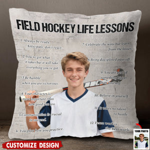 Personalized Field Hockey Life Lessons Upload Photo Pillow-Gift For Field Hockey Lovers