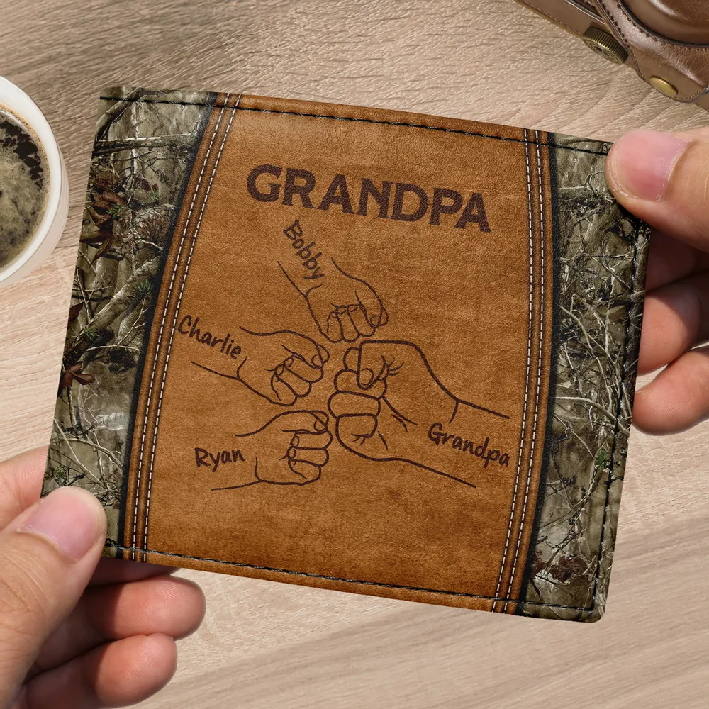Grandpa Dad Fist Bump Camouflage Personalized Men’s Wallet