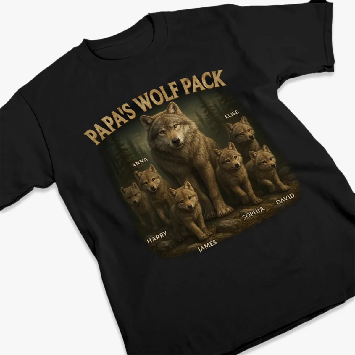 Papa's Wolf Pack - Family Personalized Unisex T-shirt - Father's Day, Gift For Dad, Grandpa