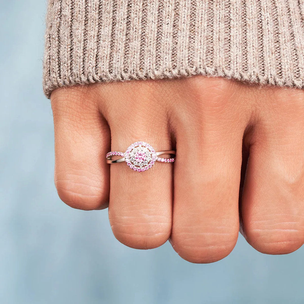 Pink Teal Round Diamond Infinity Ring - Gift For Mom,Grandma