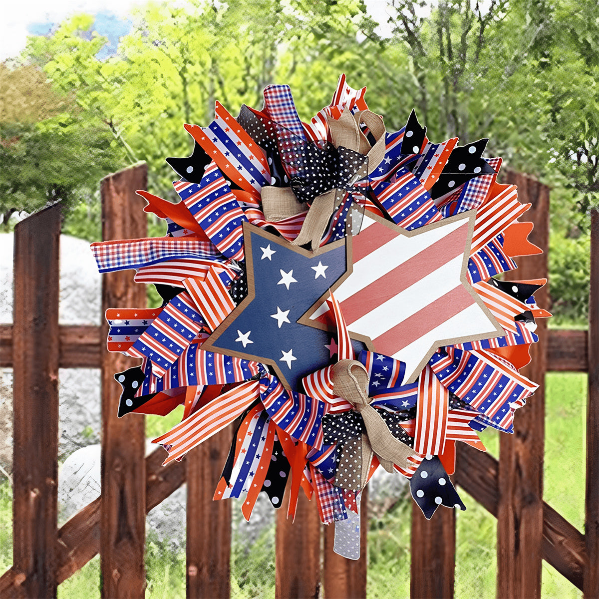 Handmade American Patriotic Star Wreath - Independence Day Decoration Gifts