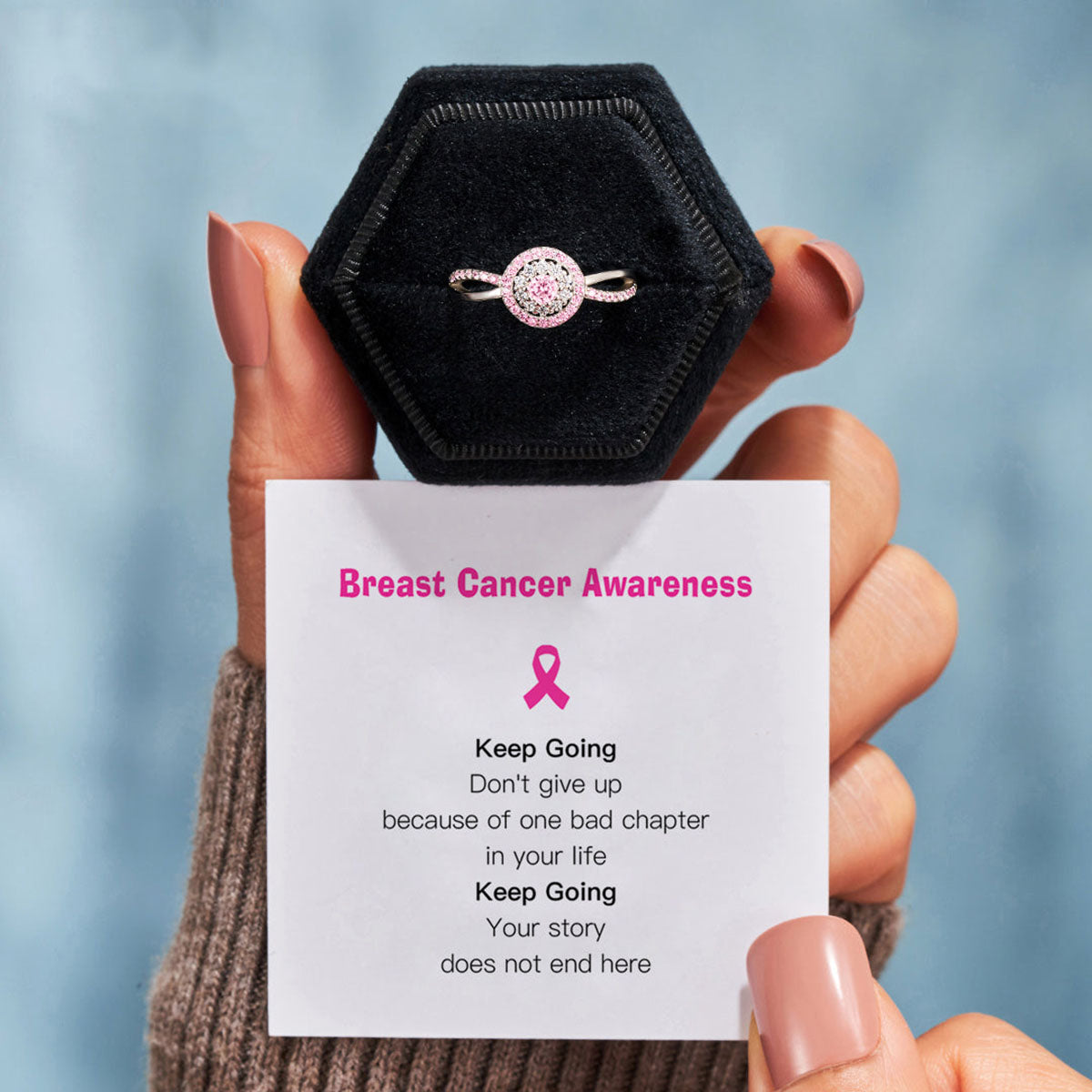 Raise Awareness Of Breast Cancer Keep Going - Pink Circle Ring