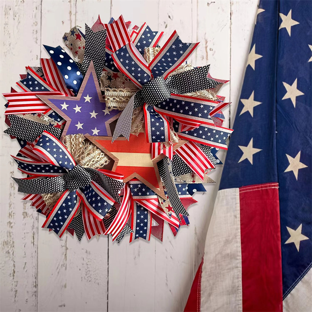 Handmade American Patriotic Star Wreath - Independence Day Decoration Gifts