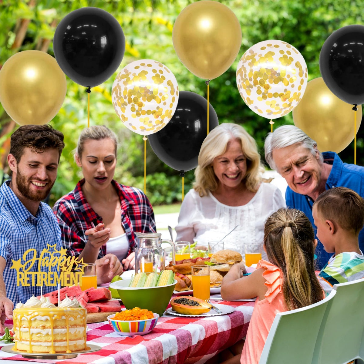 Black Gold Retirement Party Decorations, This Legend Has Retired Banner Congratulations Quitter Hanging Swirl Honeycomb Confetti Balloons Black & Gold Tissue Paper Pom Poms & Cake Topper