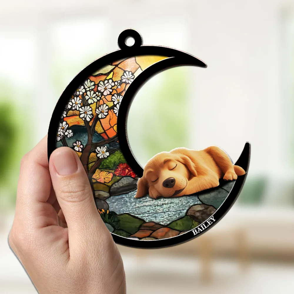 Dreaming Of Treats And Belly Rubs - Personalized Suncatcher - Gift For Dog Lovers
