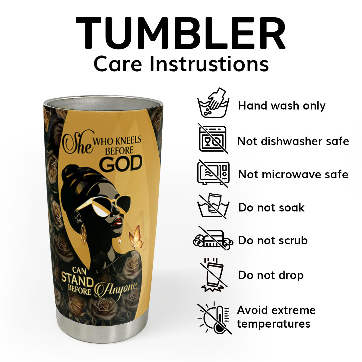She Who Kneels Before God Can Stand Before Anyone - Personalized Stainless Steel Tumbler