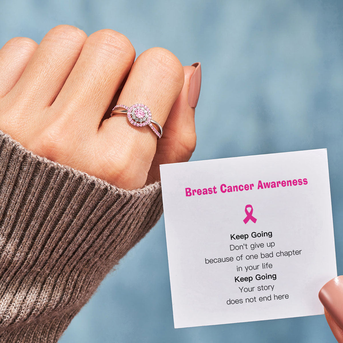 Raise Awareness Of Breast Cancer Keep Going - Pink Circle Ring