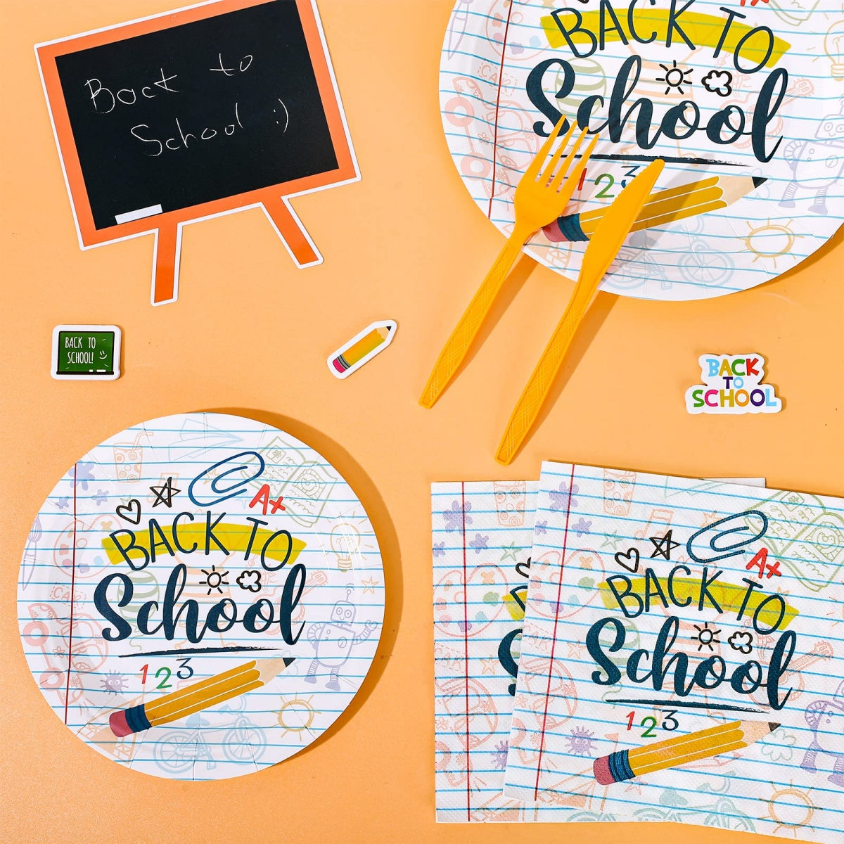 Back to School Tableware Set Homework Pencil Prints - School Season Disposable Dinnerware