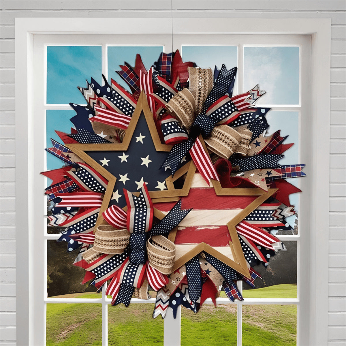 Handmade American Patriotic Star Wreath - Independence Day Decoration Gifts