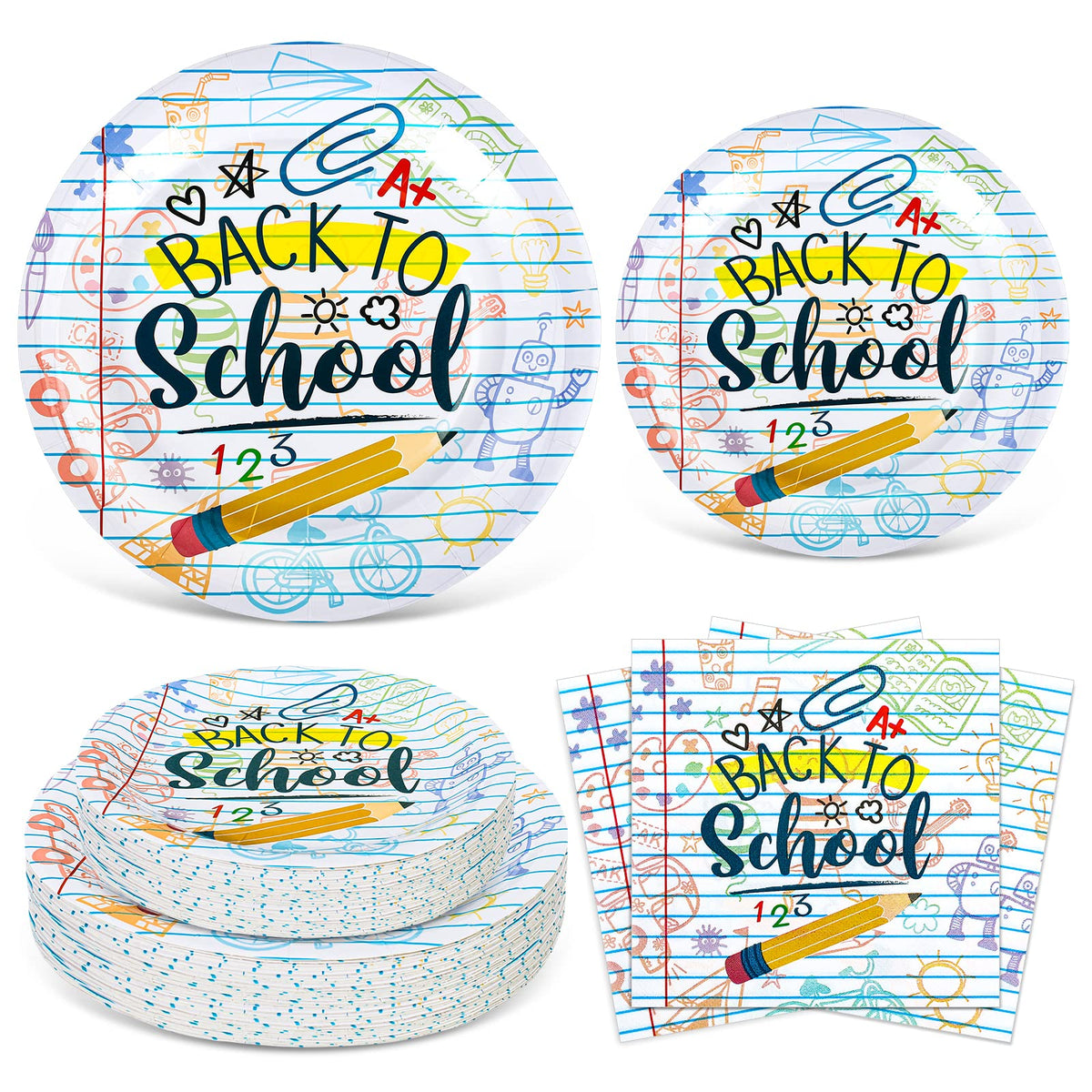 Back to School Tableware Set Homework Pencil Prints - School Season Disposable Dinnerware