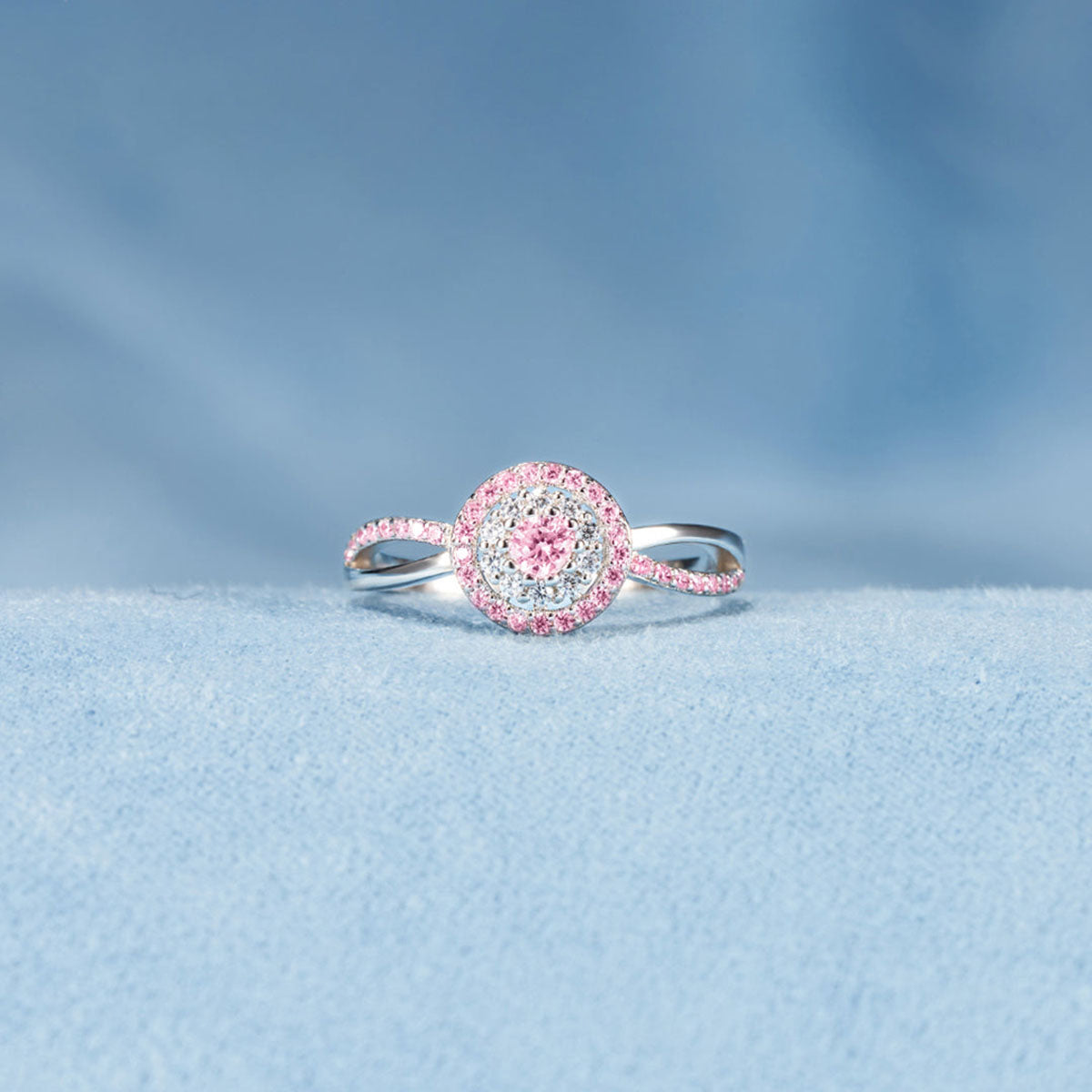 Pink Teal Round Diamond Infinity Ring - Gift For Mom,Grandma