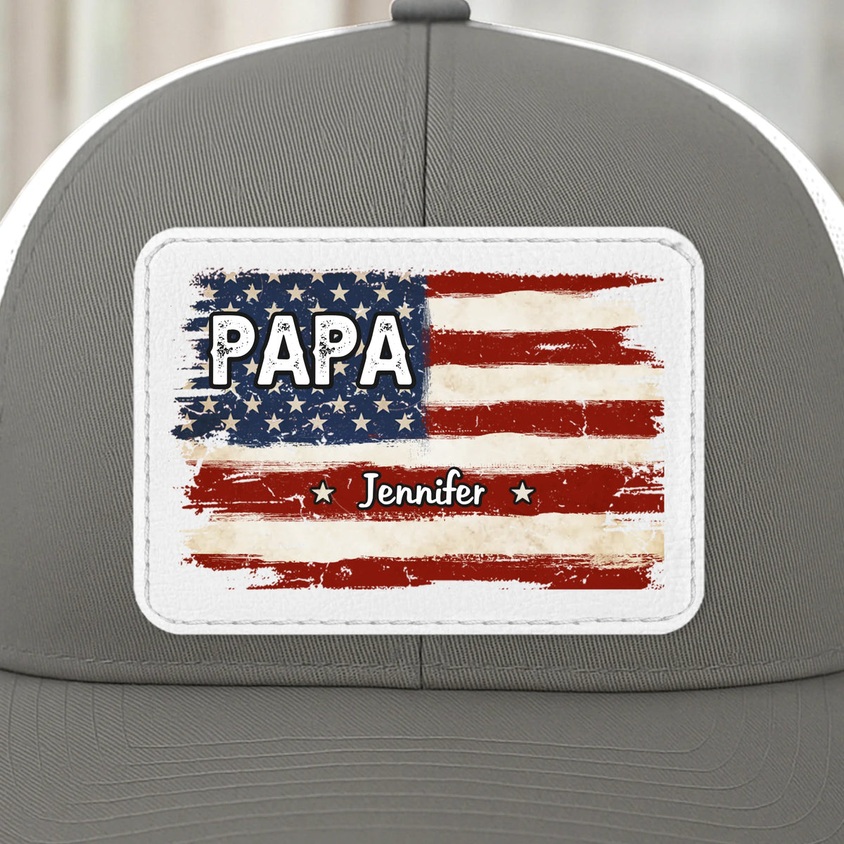 Family First Always - Personalized Leather Patch Mesh Cap - Gift For Dad, Grandpa