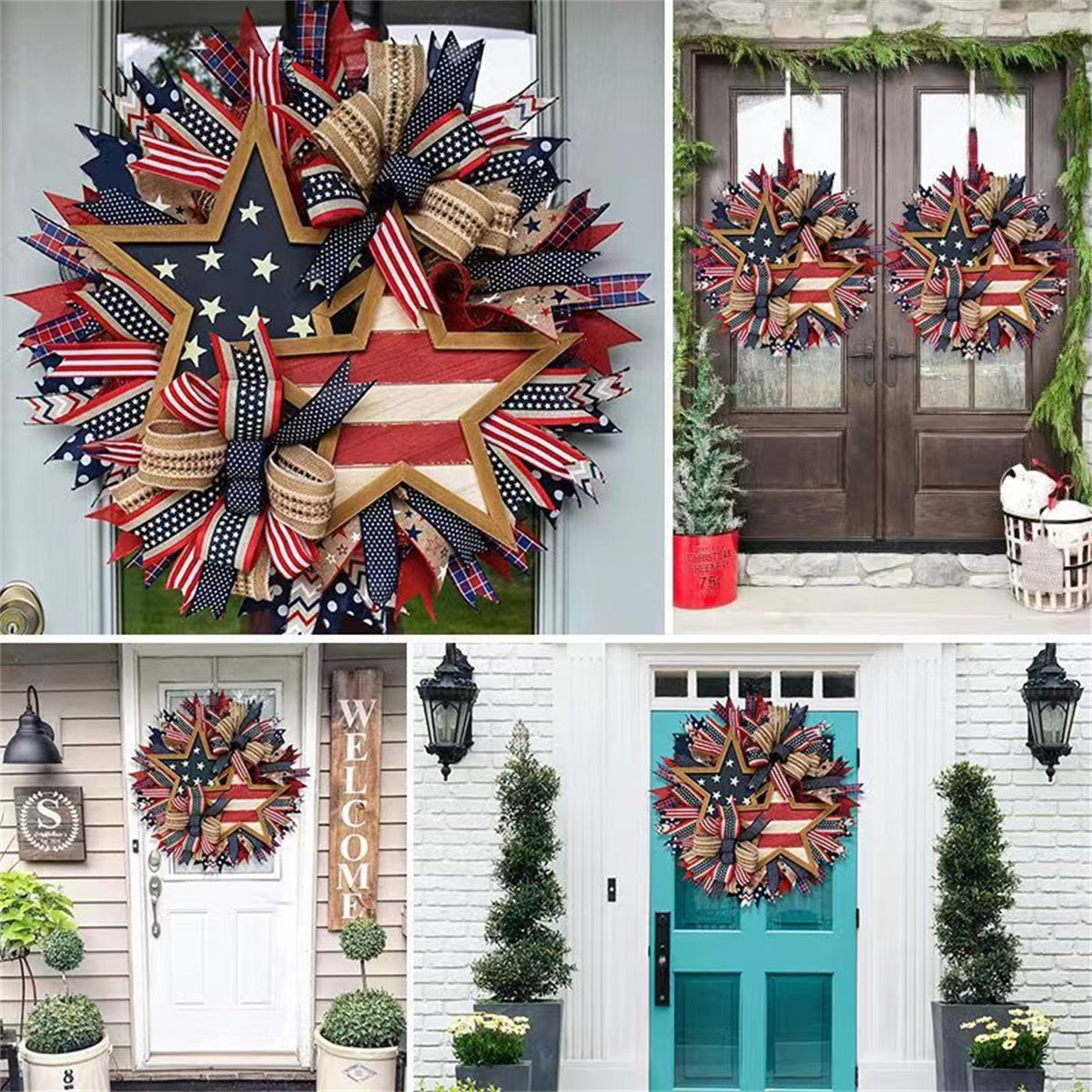 Handmade American Patriotic Star Wreath - Independence Day Decoration Gifts