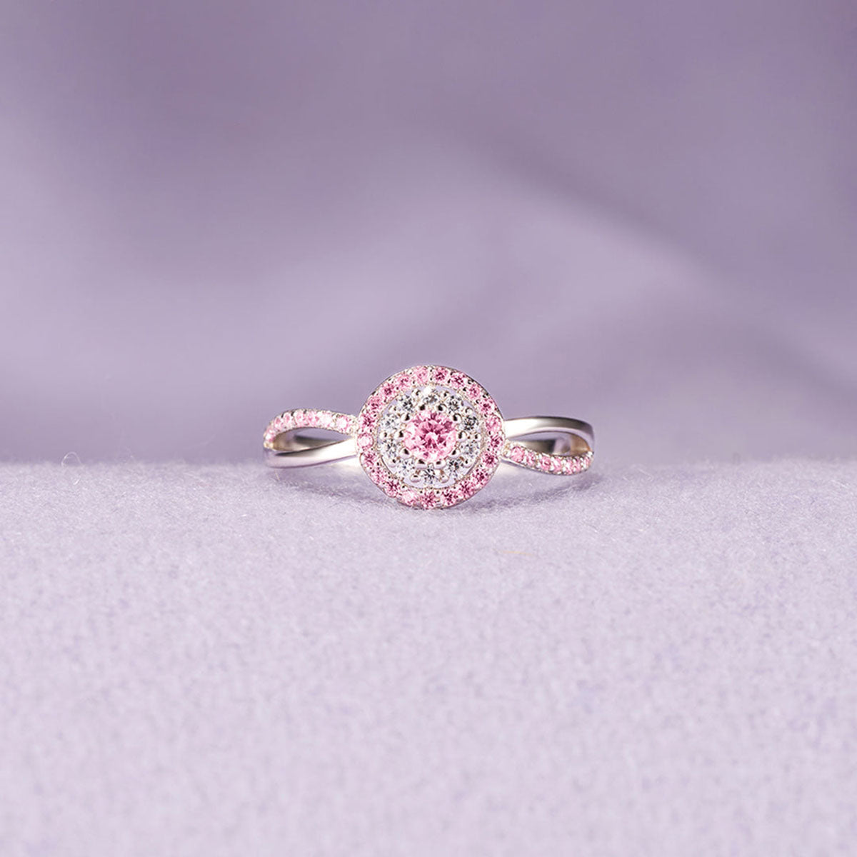 Pink Teal Round Diamond Infinity Ring - Gift For Mom,Grandma