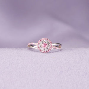 Pink Teal Round Diamond Infinity Ring - Gift For Mom,Grandma
