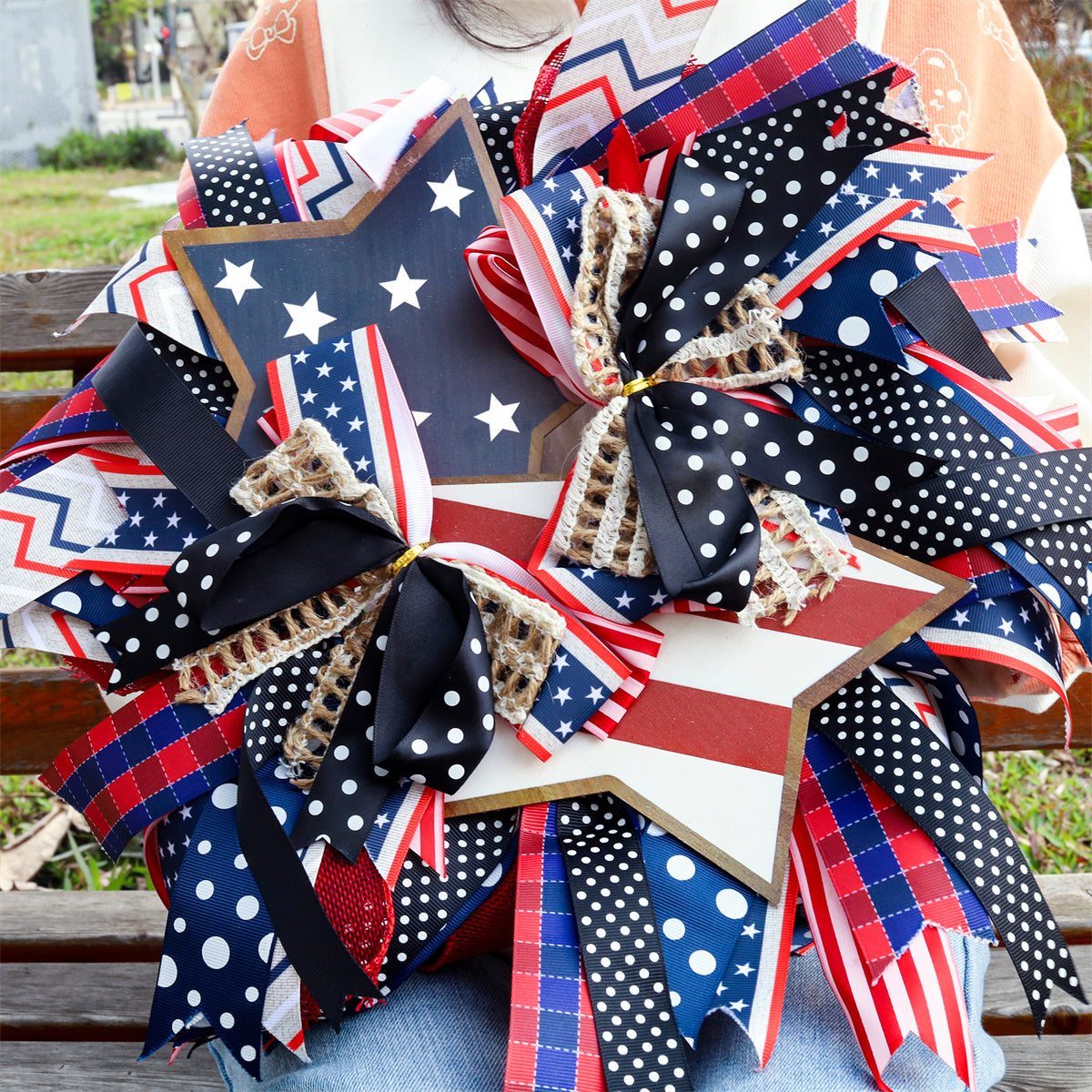 Handmade American Patriotic Star Wreath - Independence Day Decoration Gifts
