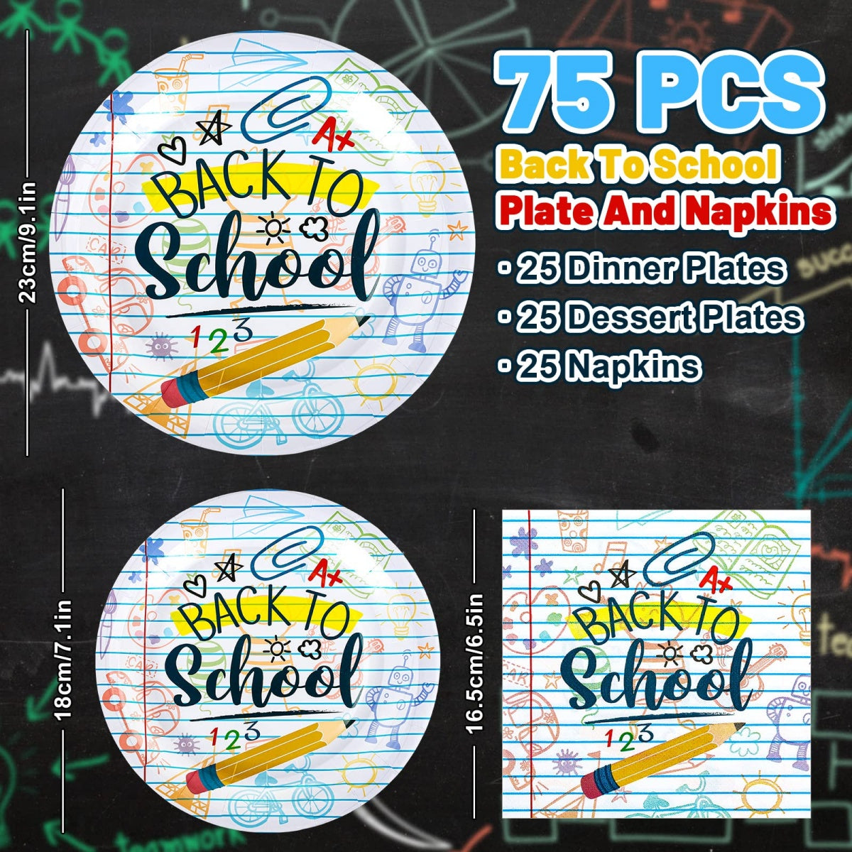Back to School Tableware Set Homework Pencil Prints - School Season Disposable Dinnerware