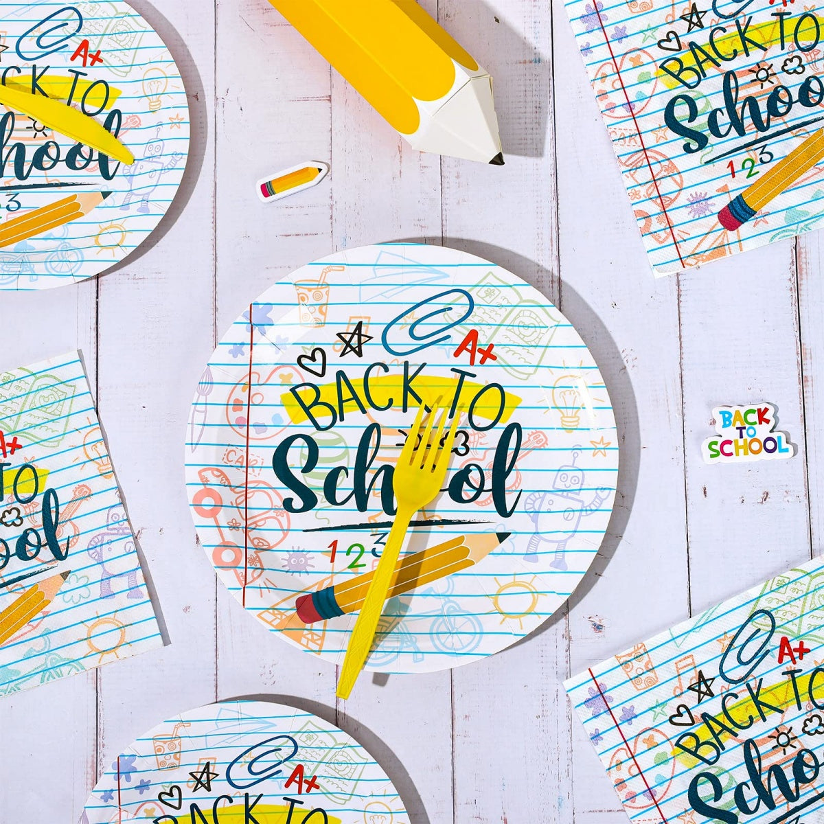 Back to School Tableware Set Homework Pencil Prints - School Season Disposable Dinnerware