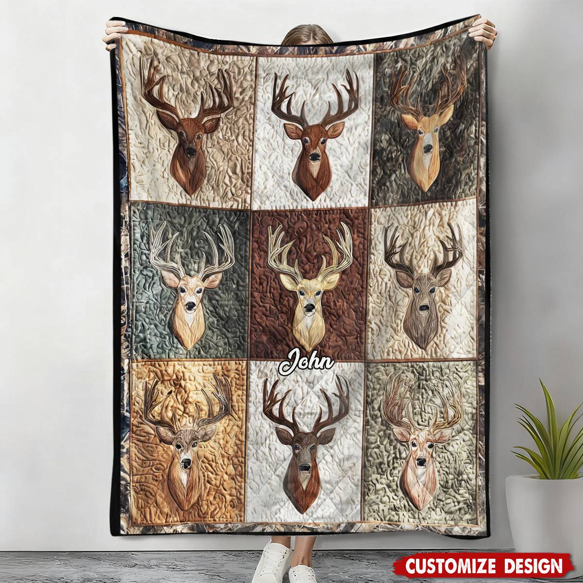 Personalized Deer Hunting Quilt Blanket - Gift for Hunter