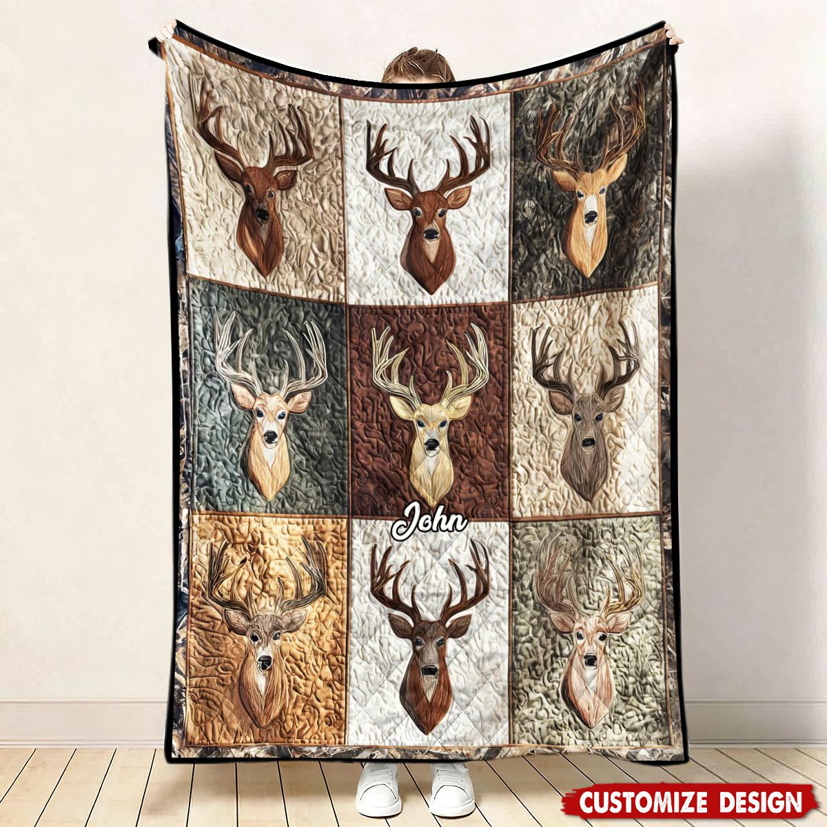 Personalized Deer Hunting Quilt Blanket - Gift for Hunter
