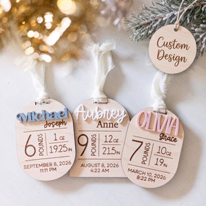 Personalized Baby Birth Stats 2-Layer Ornament - Gift For New Born Baby