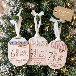 Personalized Baby Birth Stats 2-Layer Ornament - Gift For New Born Baby