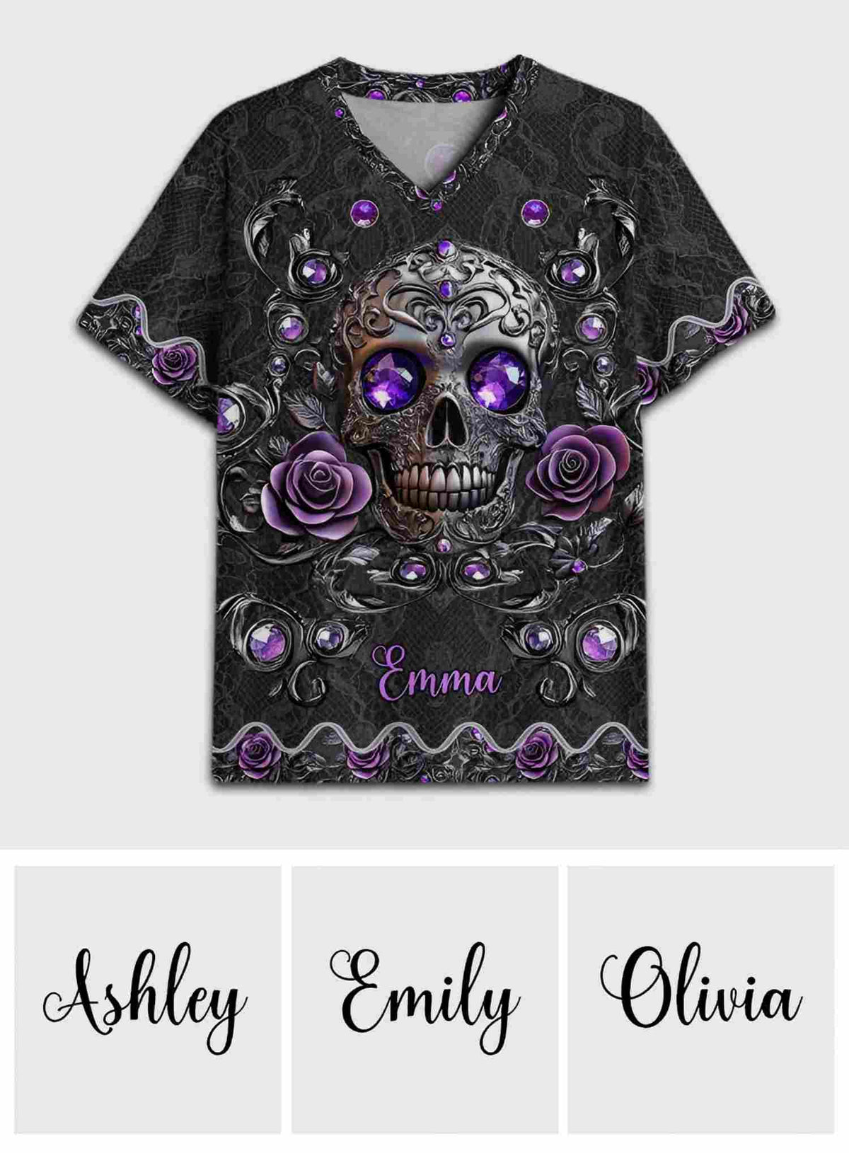 Beautiful Skull And Roses - Personalized Skull Fully Printed V-Neck T-Shirt