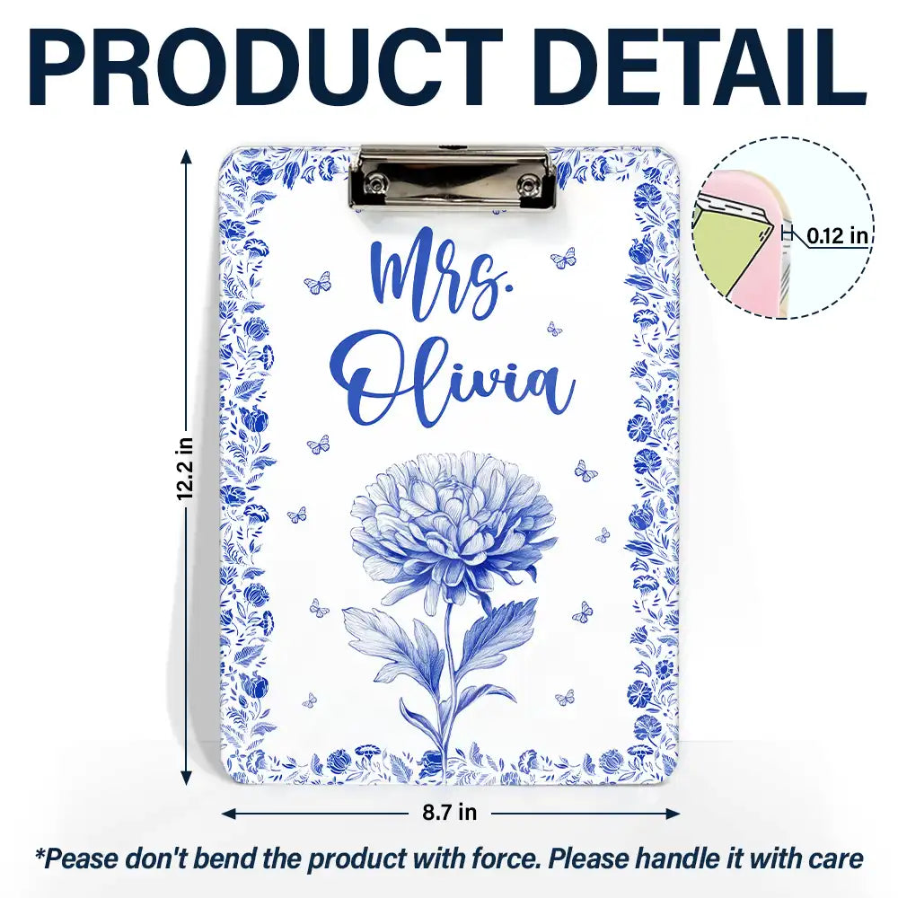 Birth Flower Chinoiserie Toile Art - Personalized Acrylic Clipboard