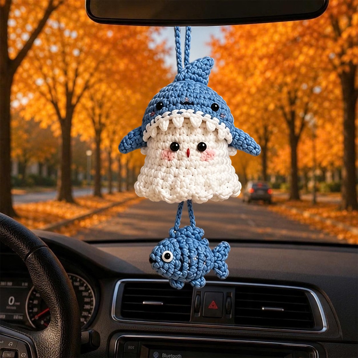 Halloween 2026 Crochet Ghost Car Charm, Handmade Mirror Accessory, Cute Spooky Car Ornament