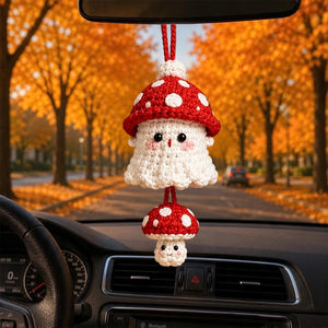 Halloween 2026 Crochet Ghost Car Charm, Handmade Mirror Accessory, Cute Spooky Car Ornament