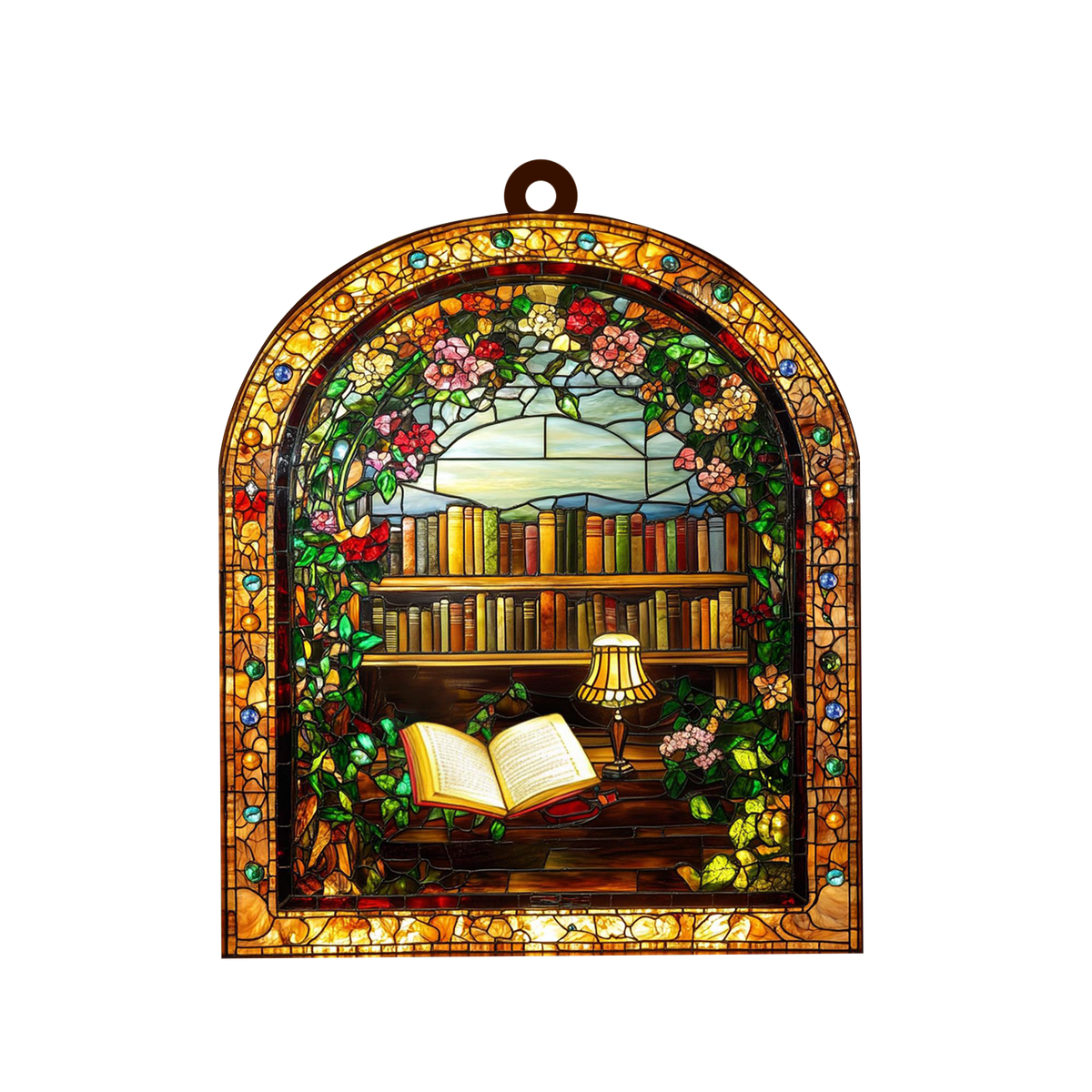 Library Bookshelf Window Hanging - Gift for Book Lover
