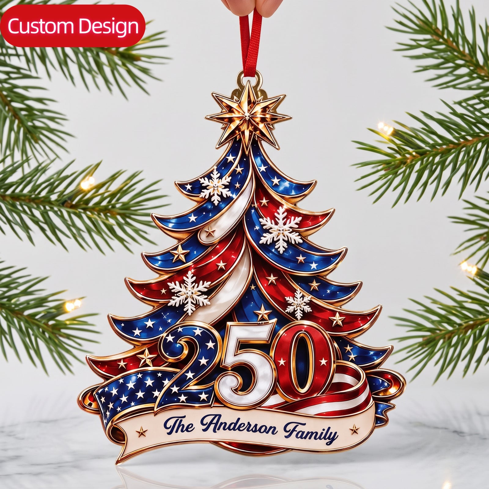 Personalized 250th Anniversary USA Flag Christmas Ornament - Patriotic 2026 Holiday Decor Gift for Home